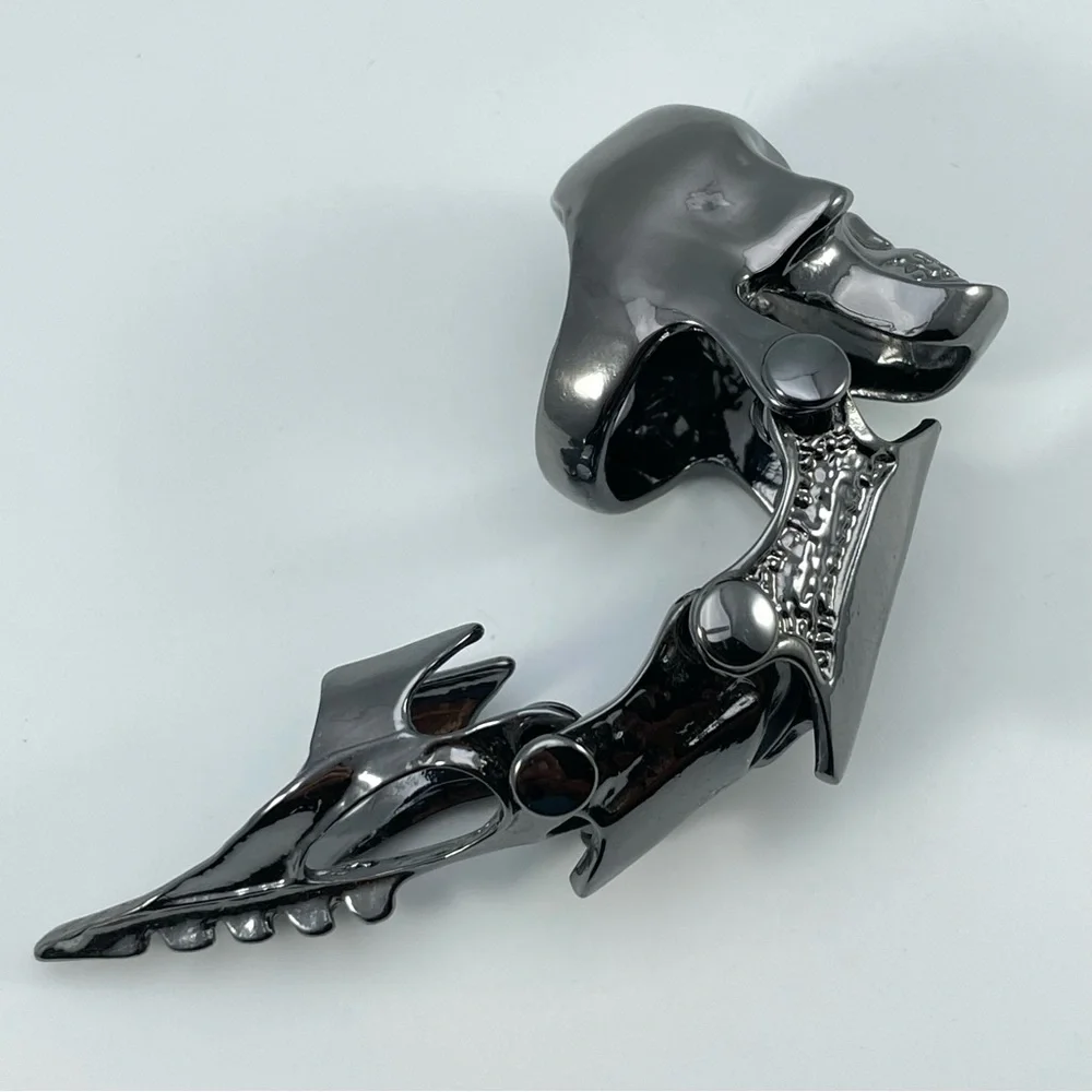 Gothic Statement Armor Jointed Skull Claw Full Finger Ring – Gunmetal